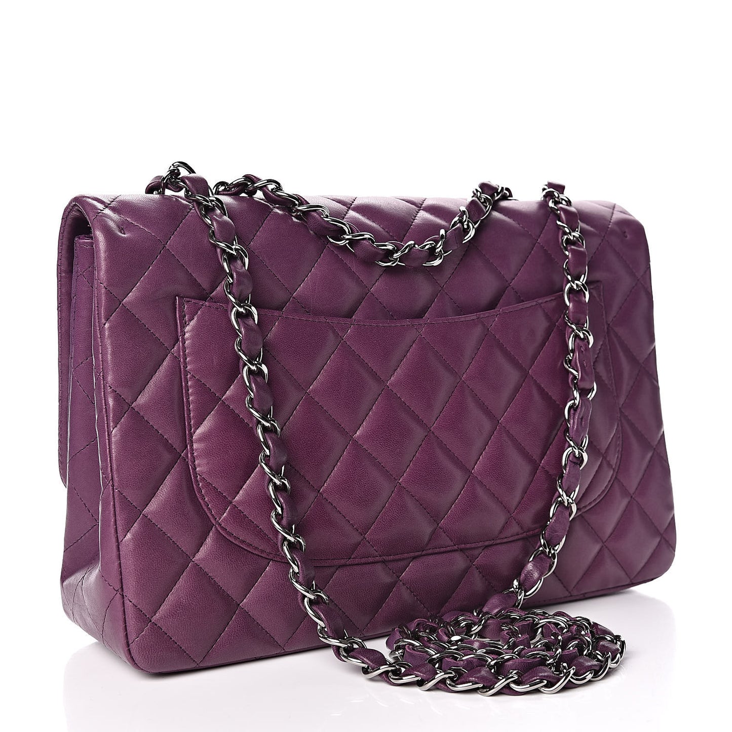Lambskin Quilted Jumbo Single Flap Dark Purple