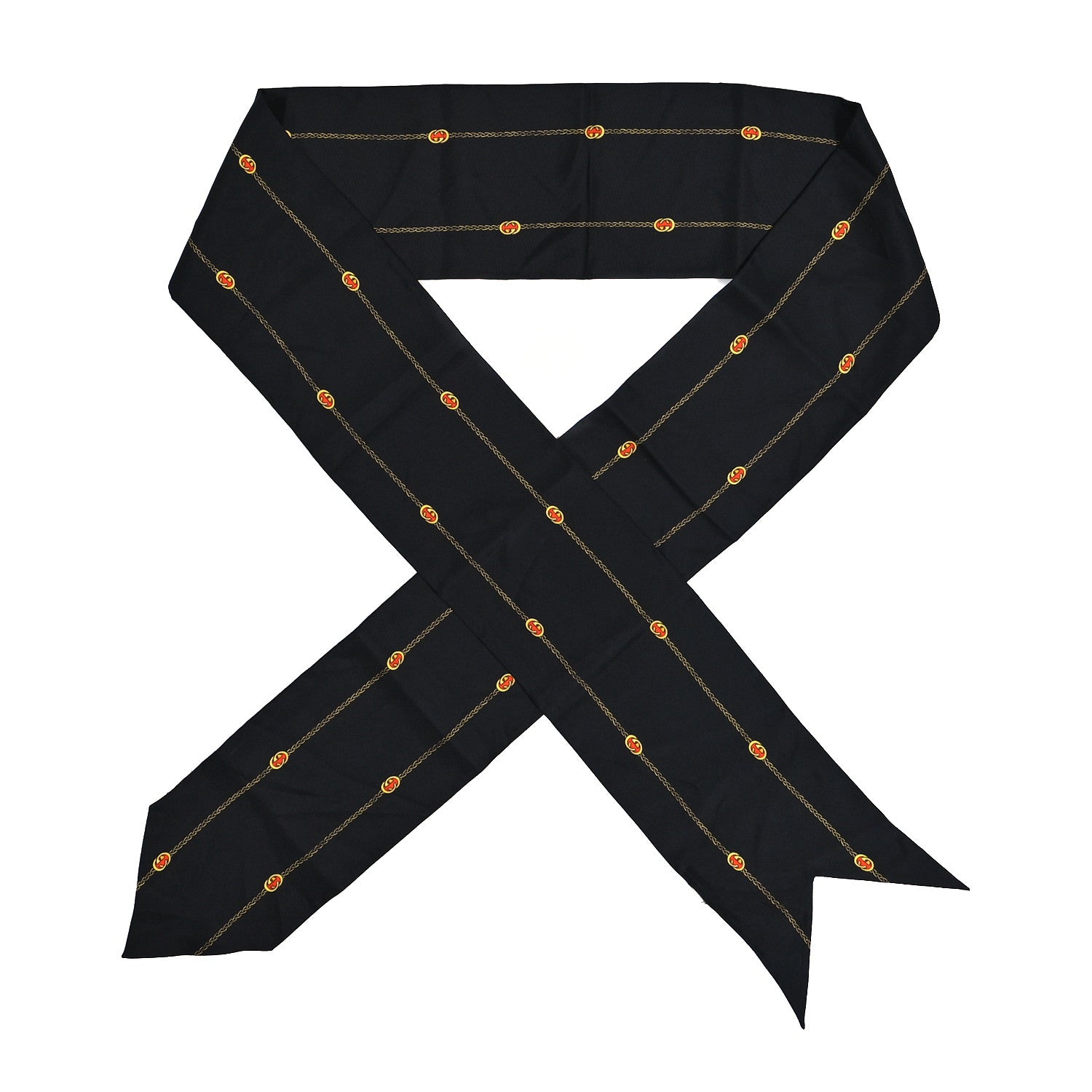 Gucci Silk Twill GG Chain Neck Bow Scarf Black 1 of 3