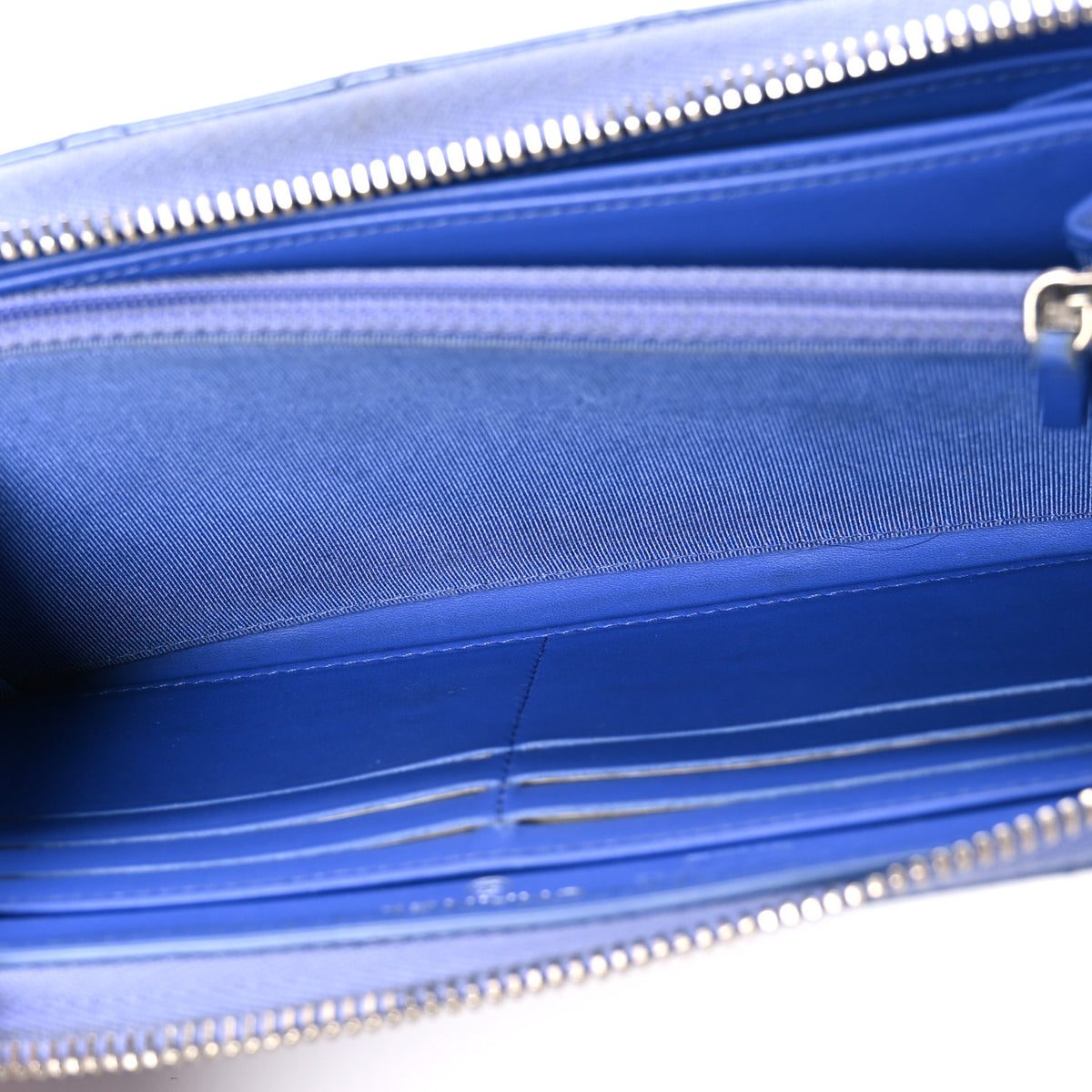 Patent Quilted Large Gusset Zip Around Wallet Blue