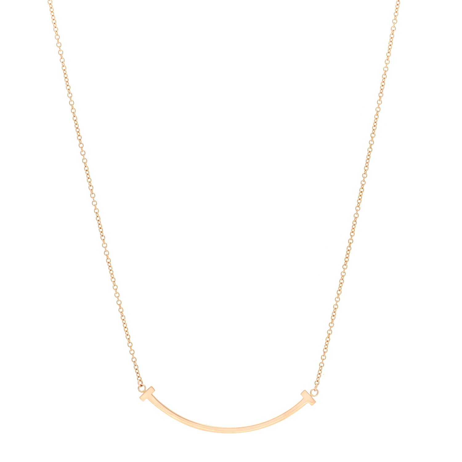 Tiffany 18K Rose Gold Small T Smile Pendant Necklace 1 of 4