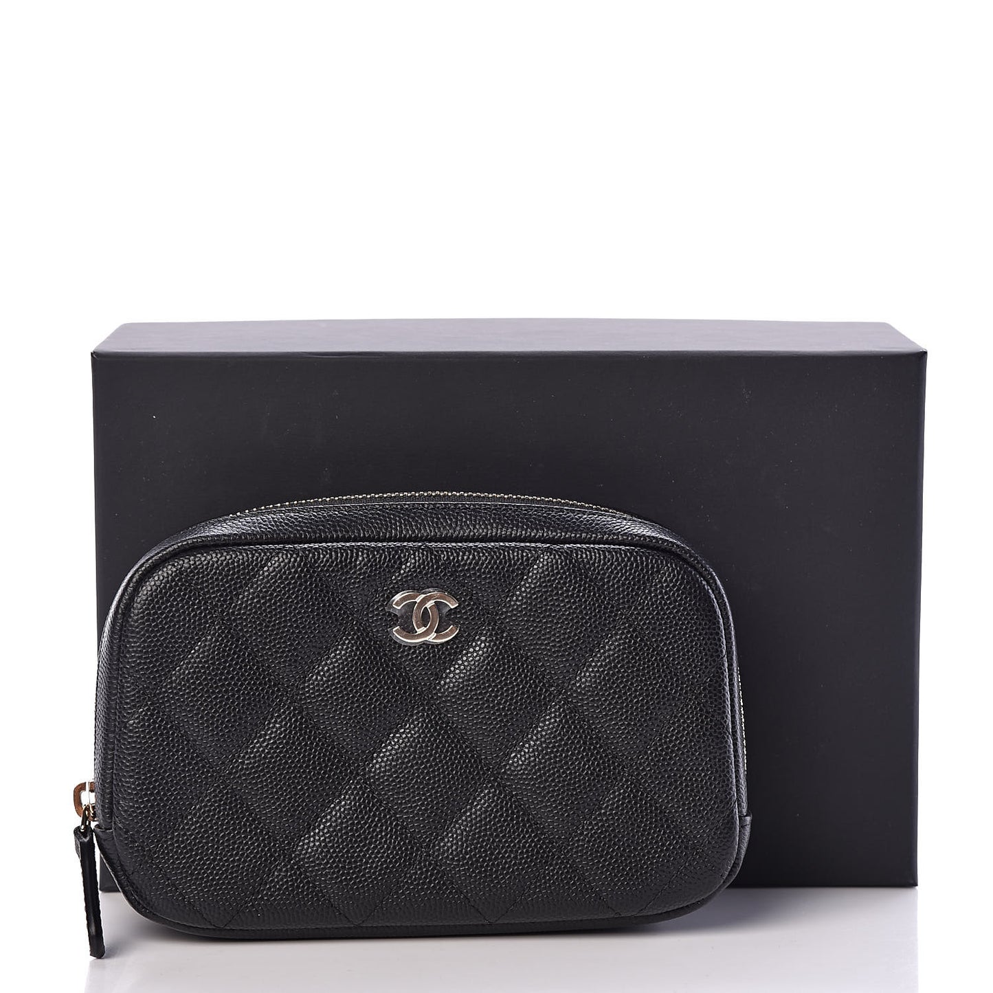Caviar Quilted Small Curvy Pouch Cosmetic Case Black