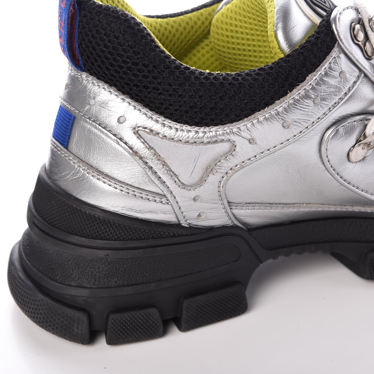 Gucci X SEGA Metallic Calfskin Mesh Womens Flashtrek Sneakers 41 Silver Black 9 of 11