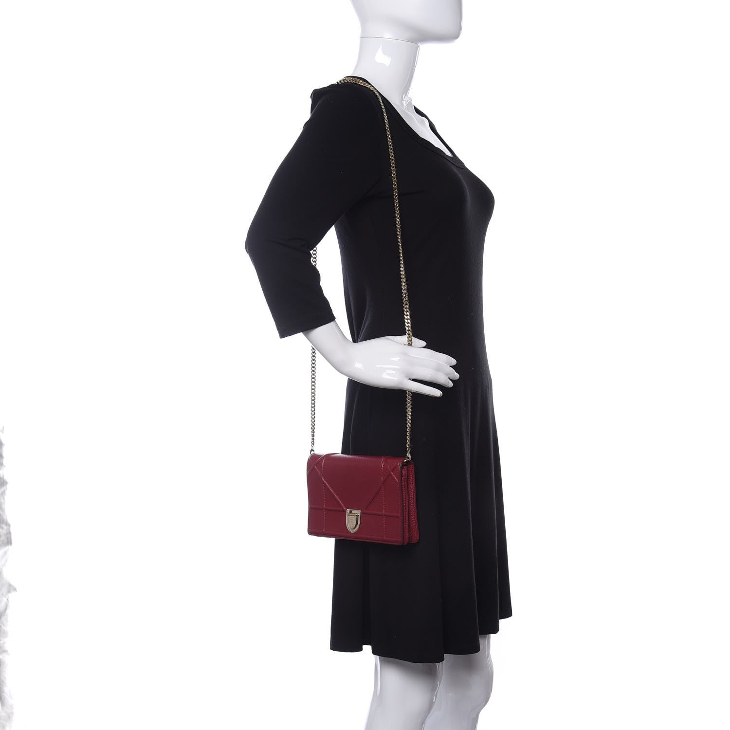 Christian Dior Grained Calfskin Diorama Wallet on Chain Pouch Burgundy 2 of 15