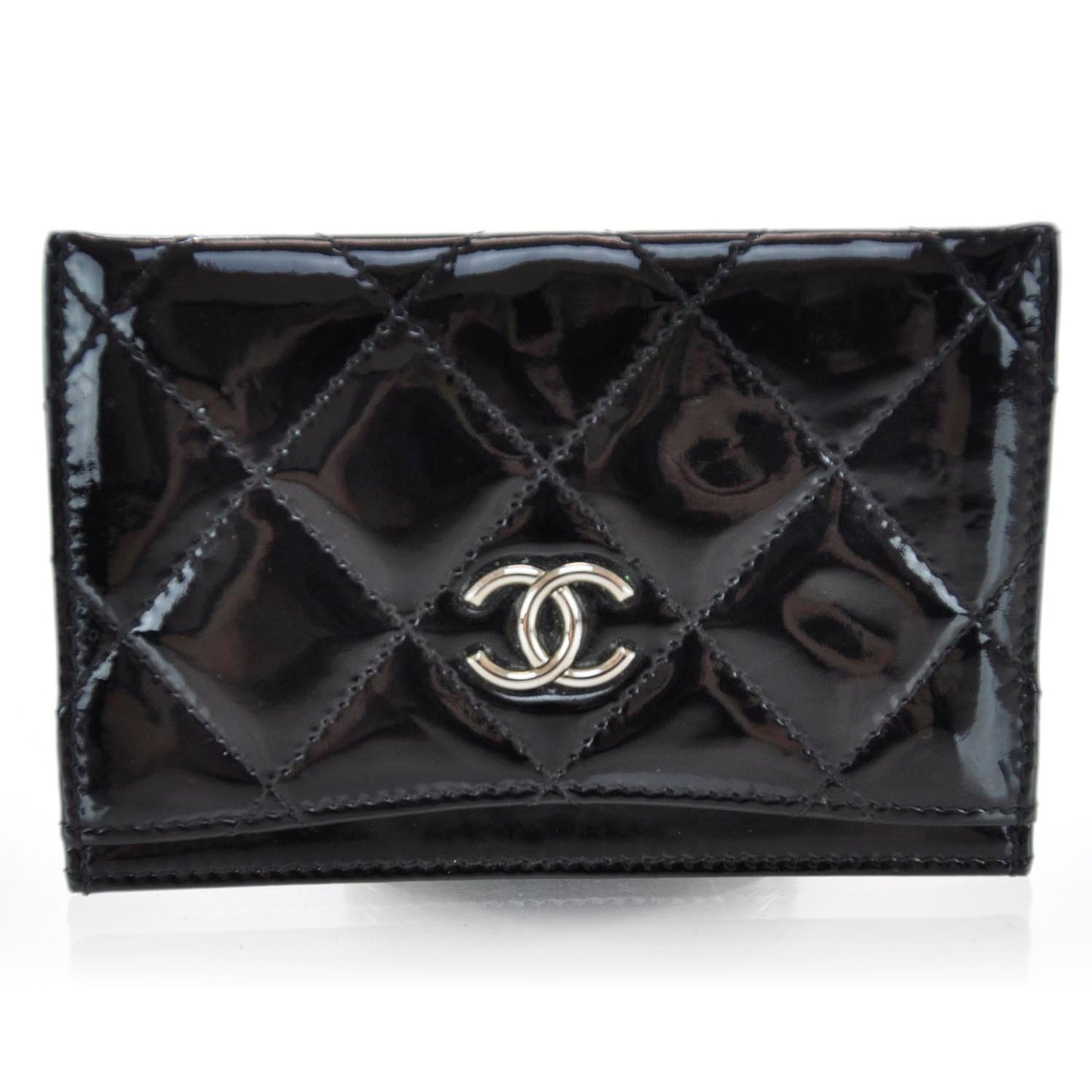 Patent Quilted Card Holder Black