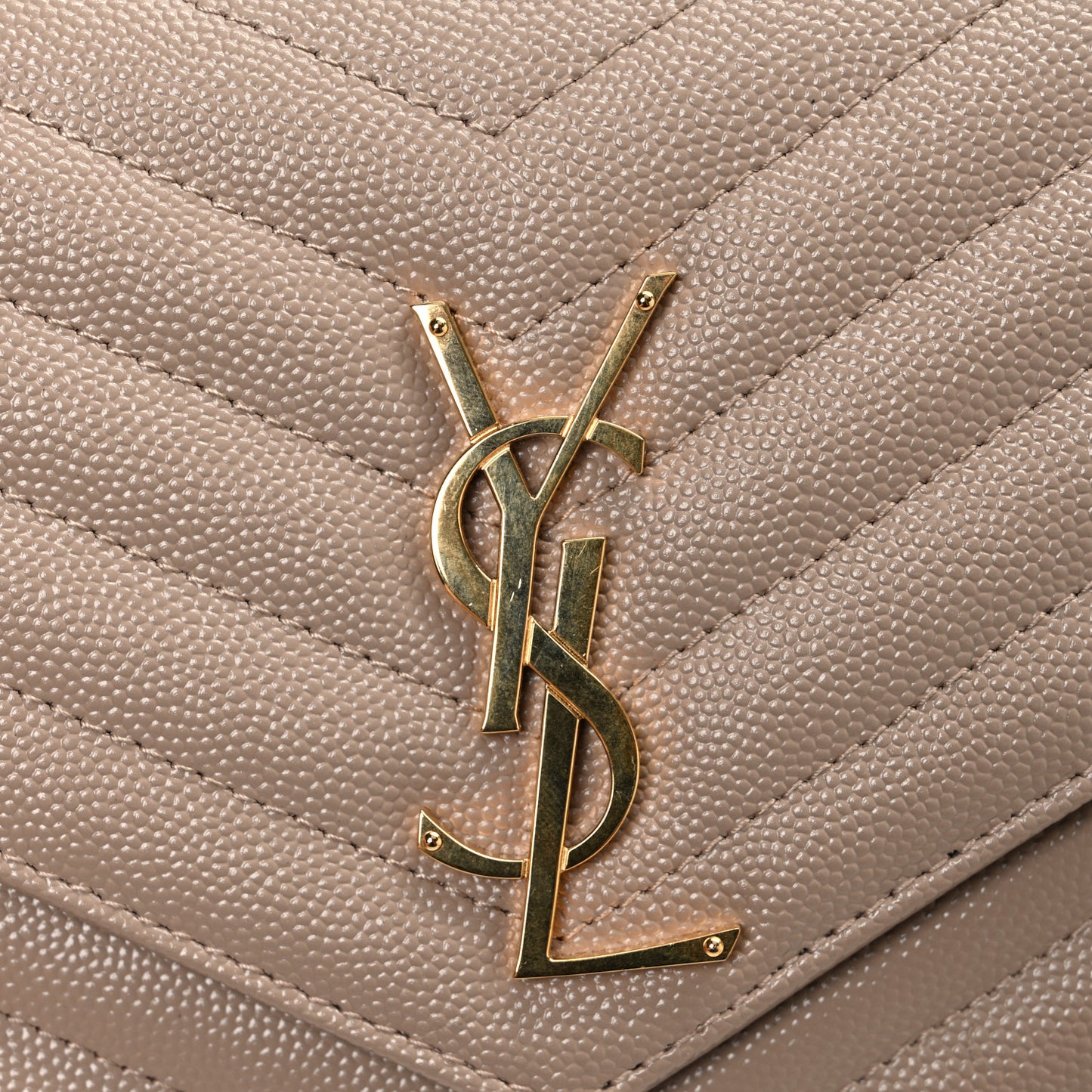 Grain De Poudre Matelasse Chevron Monogram Chain Wallet Dark Beige