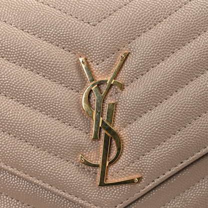 Saint Laurent Grain De Poudre Matelasse Chevron Monogram Chain Wallet Dark Beige 12 of 12