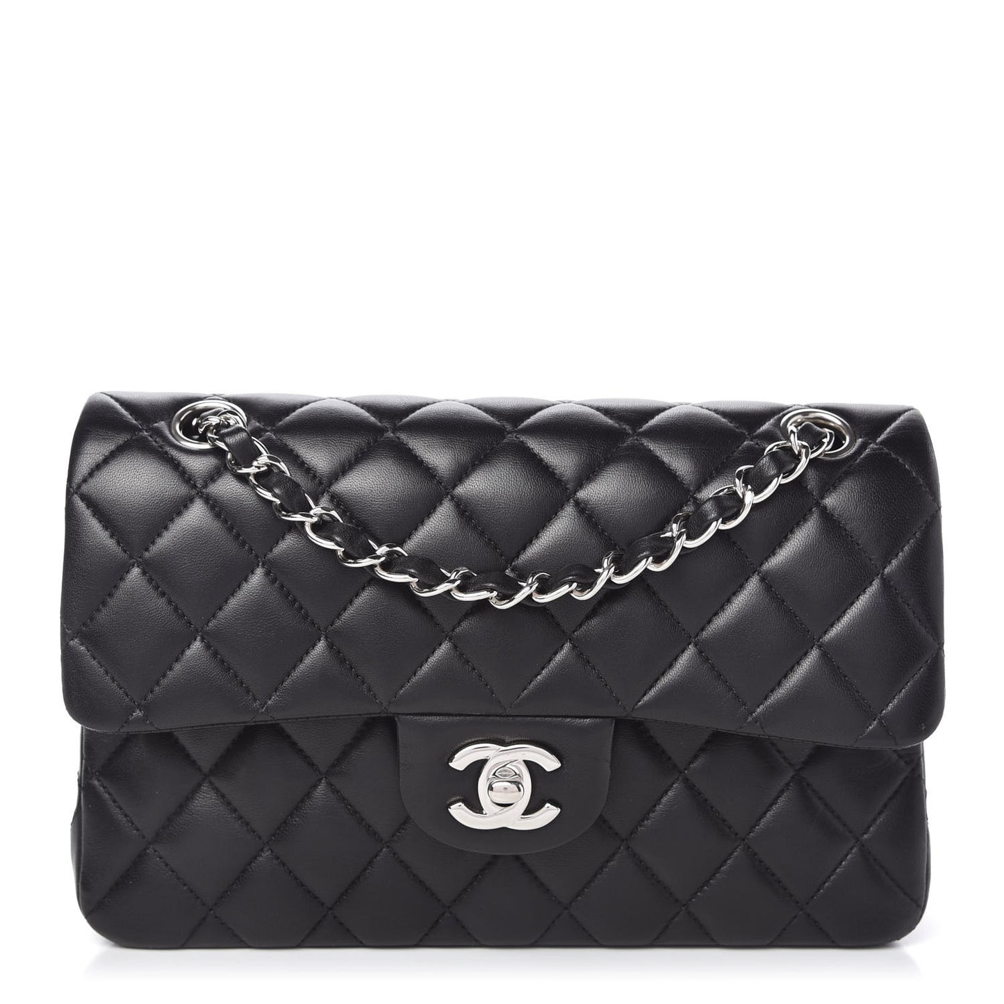 Lambskin Quilted Small Double Flap Black