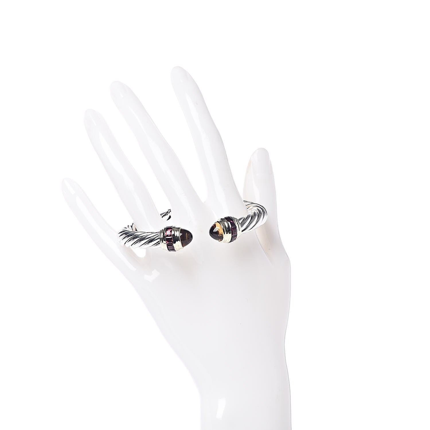 David Yurman Sterling Silver 14K Yellow Gold Citrine Garnet 10mm Cable Classics Bracelet 2 of 4