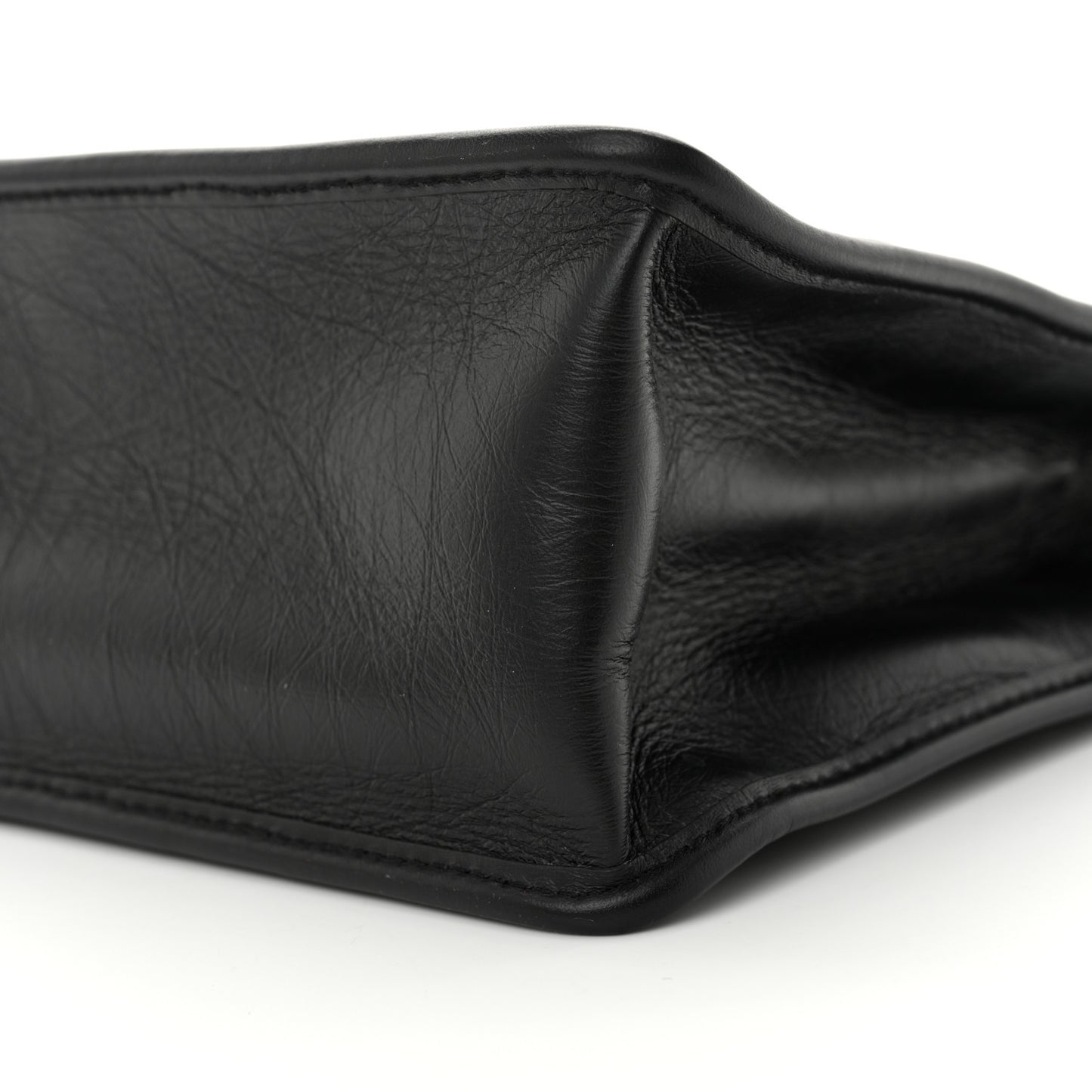 Aged Calfskin Quilted Graphic Catch Shopping Bag Black
