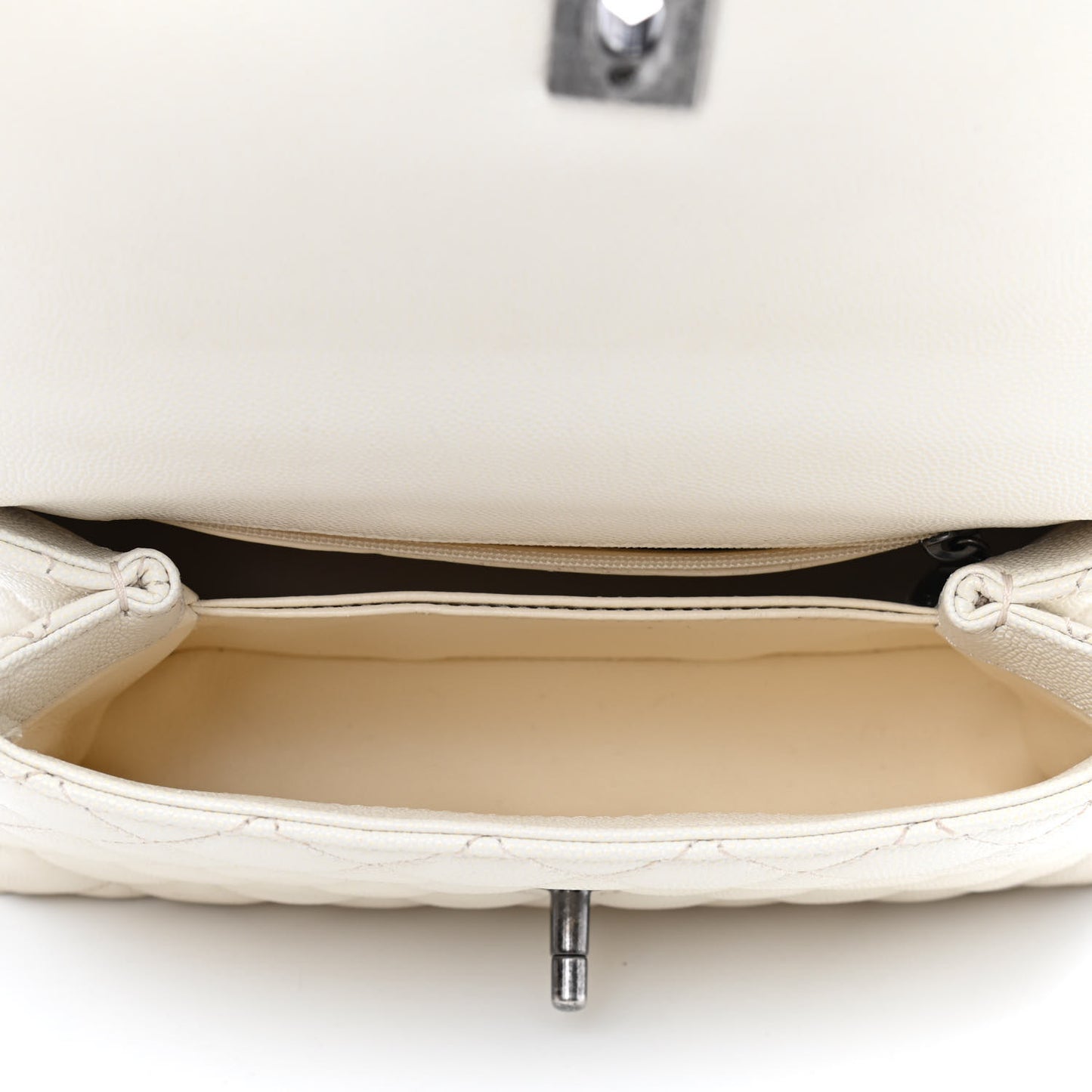 Caviar Lizard Quilted Mini Coco Handle Flap White