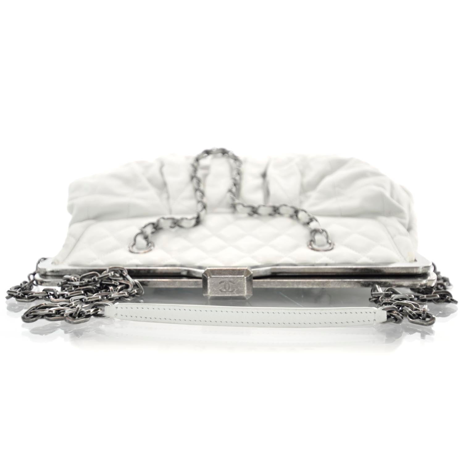 Chanel Iridescent Calfskin Chic Quilt Frame Tote White 5 of 11