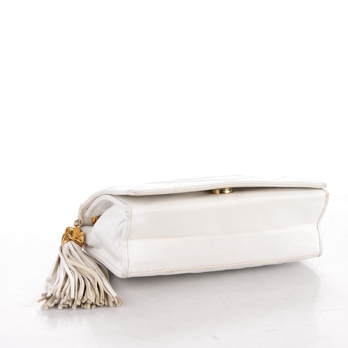 Lambskin Quilted Small Tassel Single Flap White