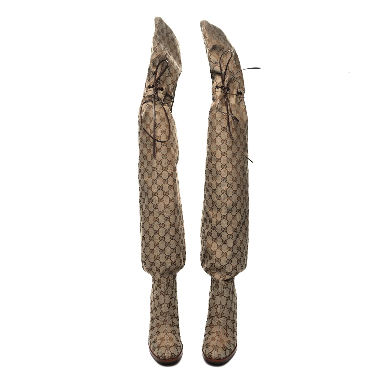 Gucci Monogram Over the Knee Boots 40 Beige Ebony 2 of 6