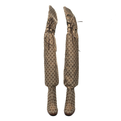 Gucci Monogram Over the Knee Boots 40 Beige Ebony 2 of 6