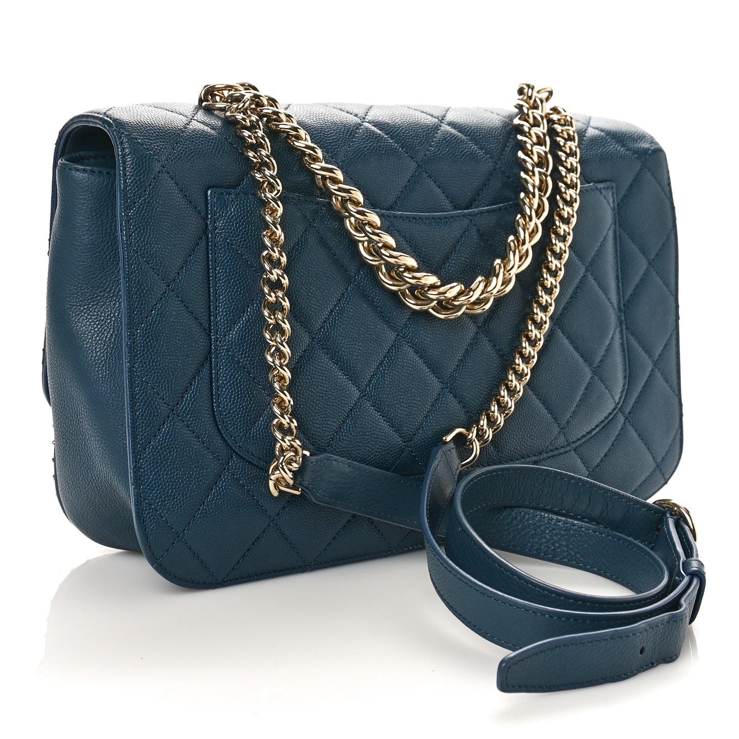 Caviar Quilted Large Studded Flap Blue