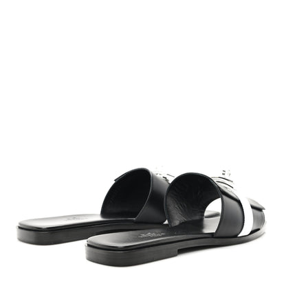 Hermes Calfskin Giulia Sandals 37 Black White 5 of 9