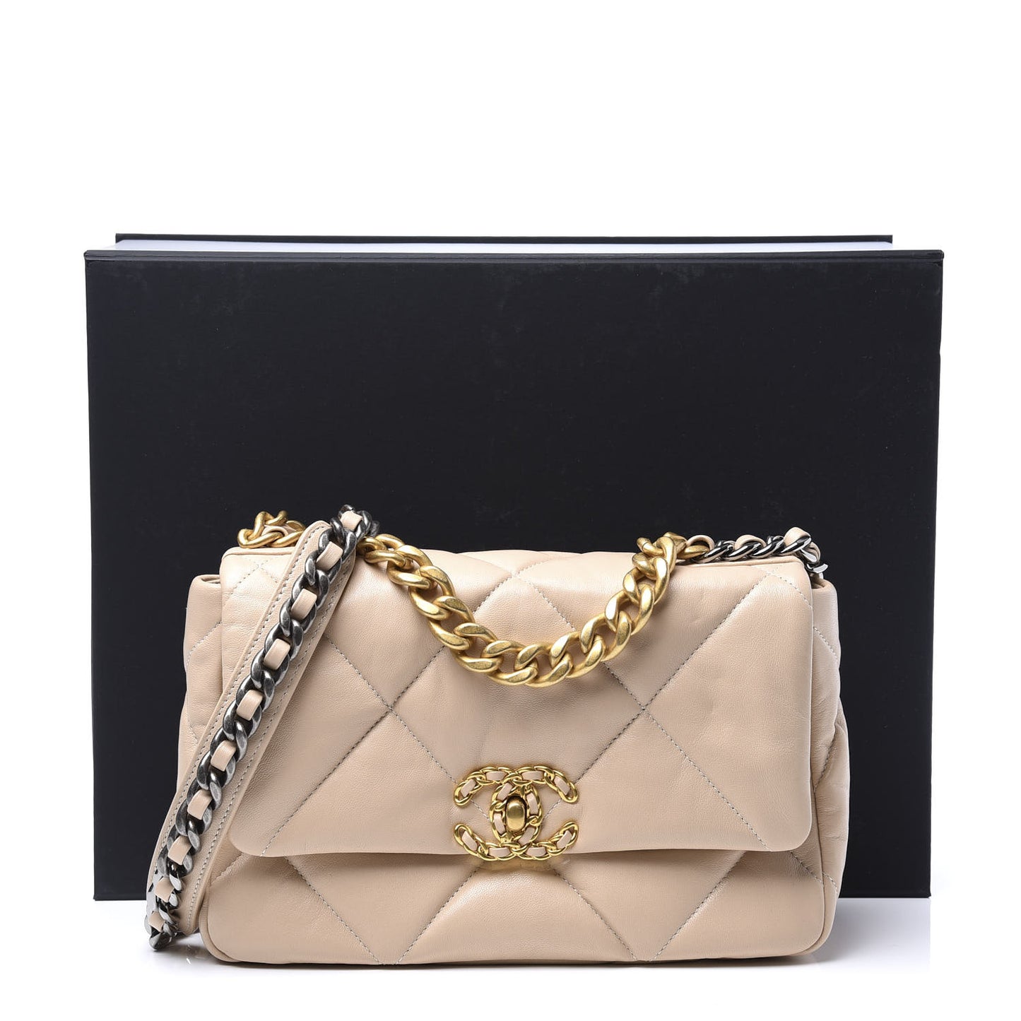 Goatskin Quilted Medium 19 Flap Beige