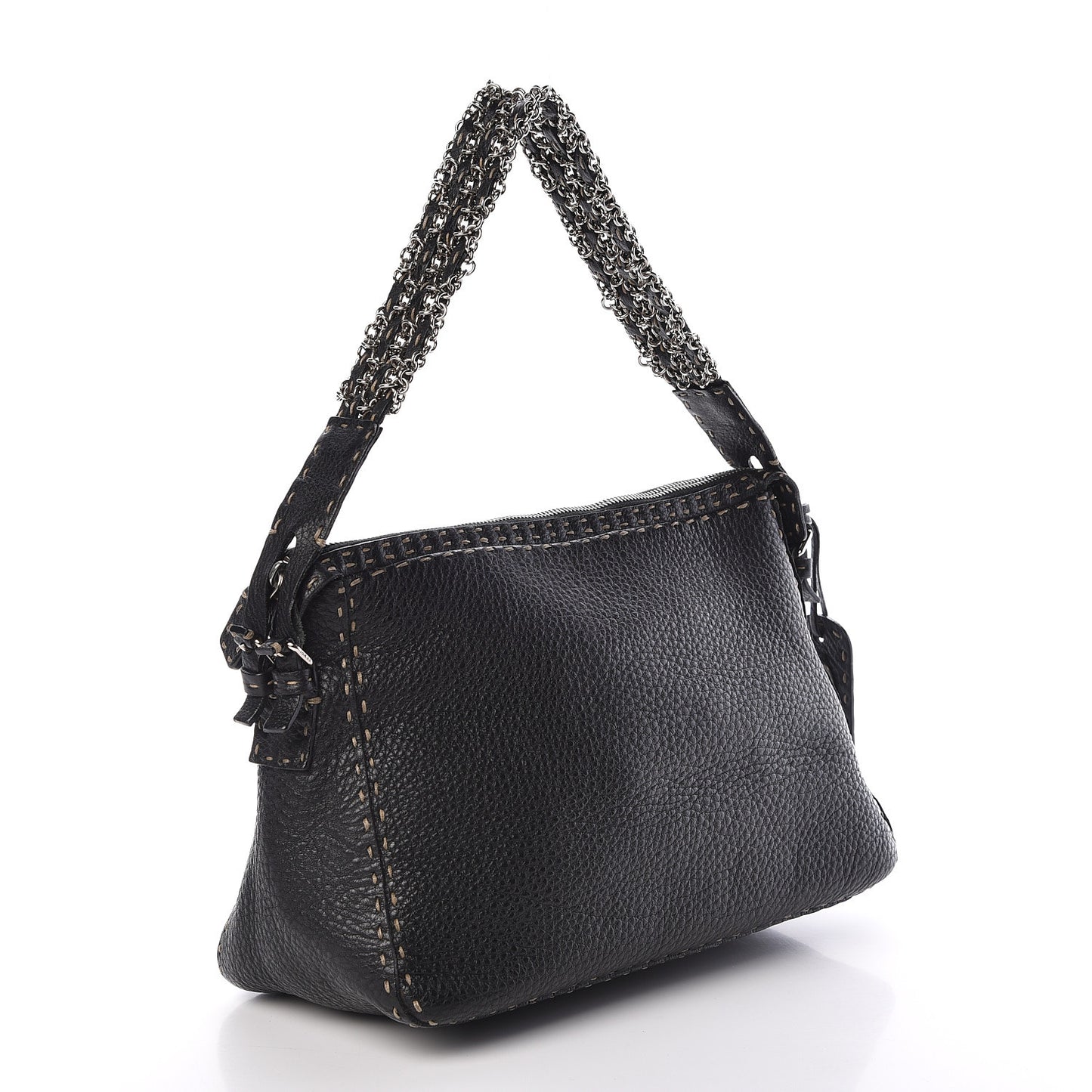 Calfskin Romano Selleria Chain Shoulder Bag Black