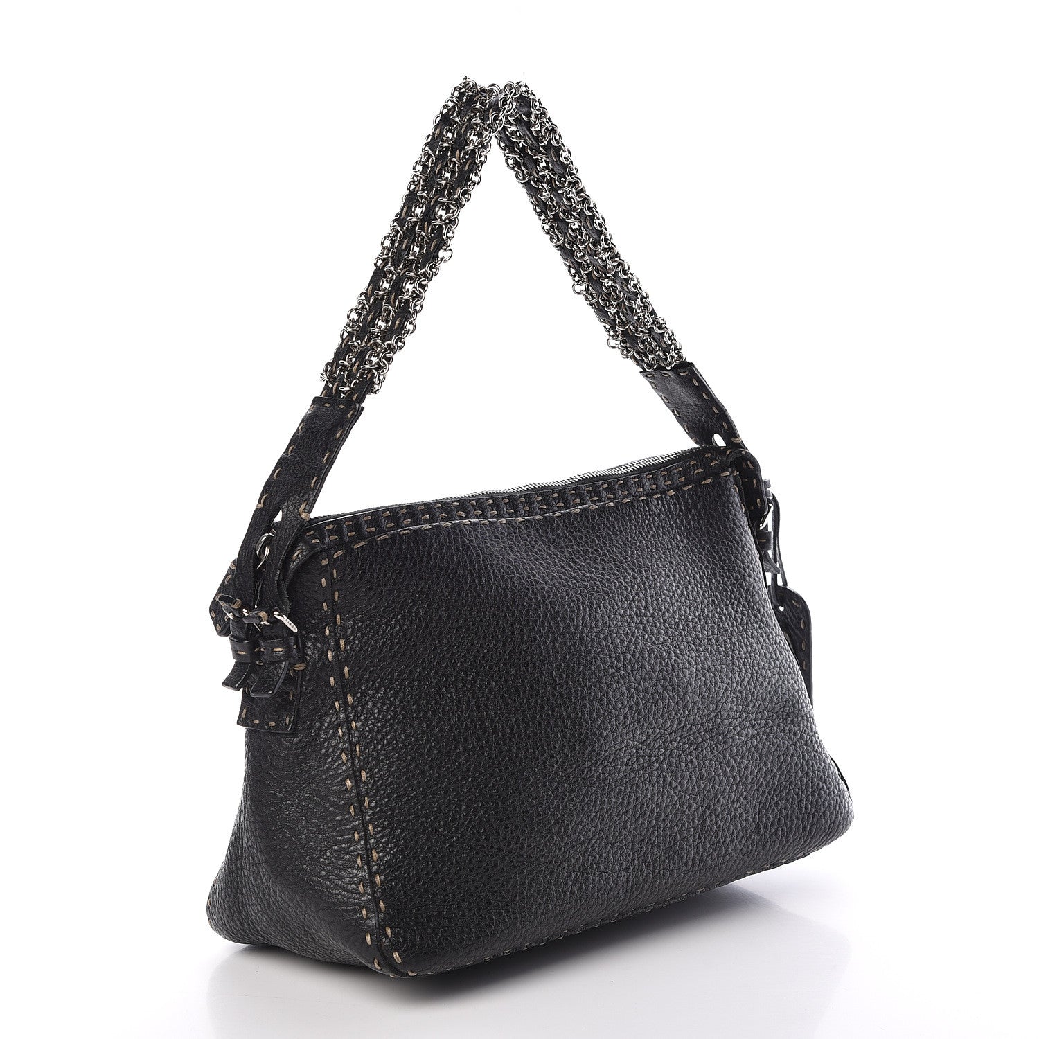 Fendi Calfskin Romano Selleria Chain Shoulder Bag Black 3 of 10