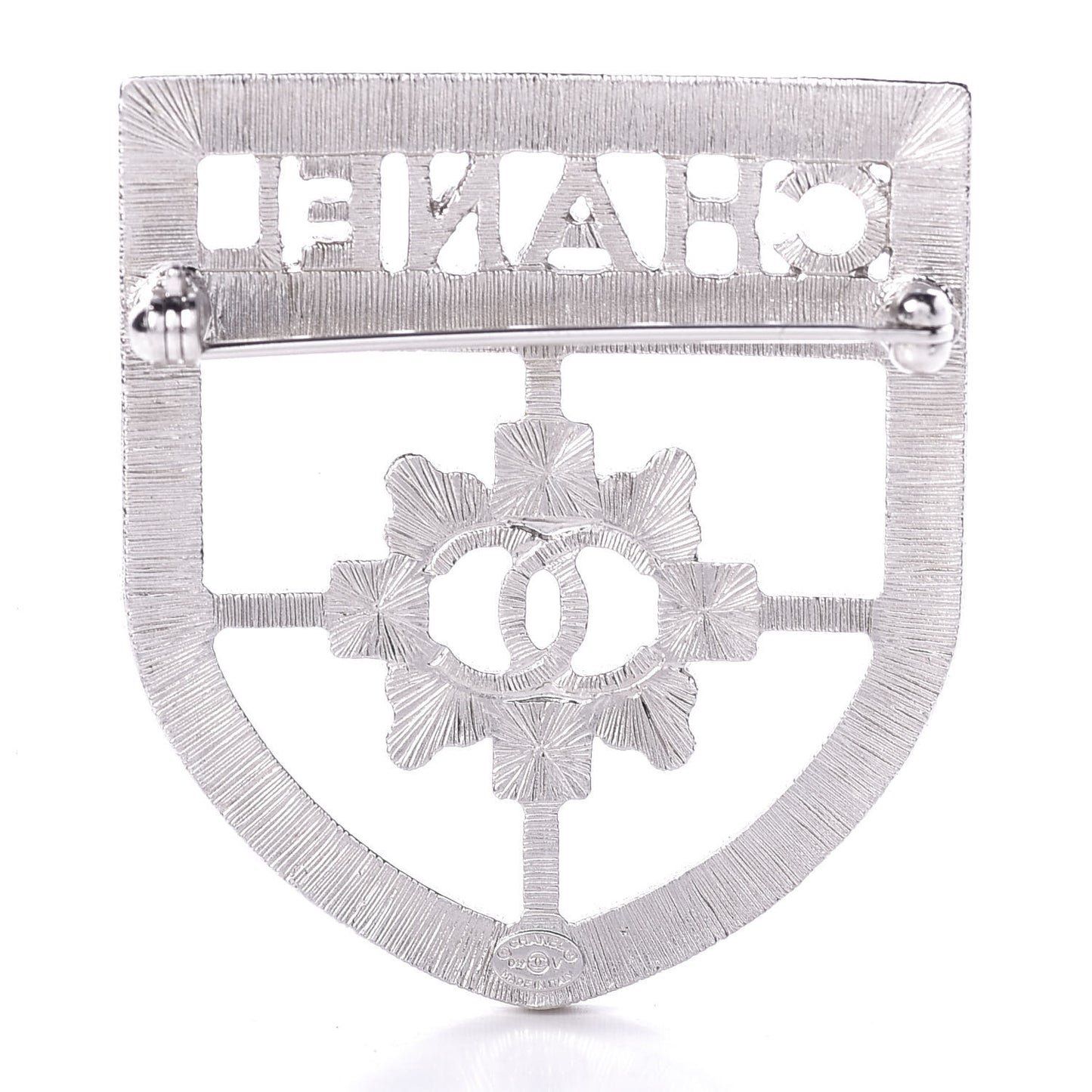 Swarovski Baguette Crystal CC Shield Brooch Silver