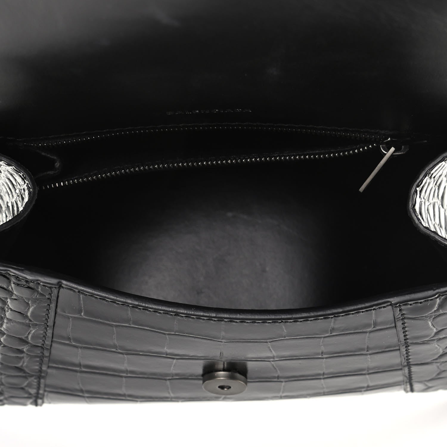 Balenciaga Shiny Calfskin Monochrome Crocodile Embossed Small Hourglass Top Handle Bag Black 5 of 8