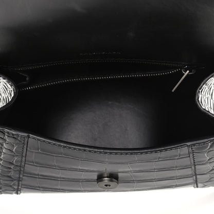 Balenciaga Shiny Calfskin Monochrome Crocodile Embossed Small Hourglass Top Handle Bag Black 5 of 8