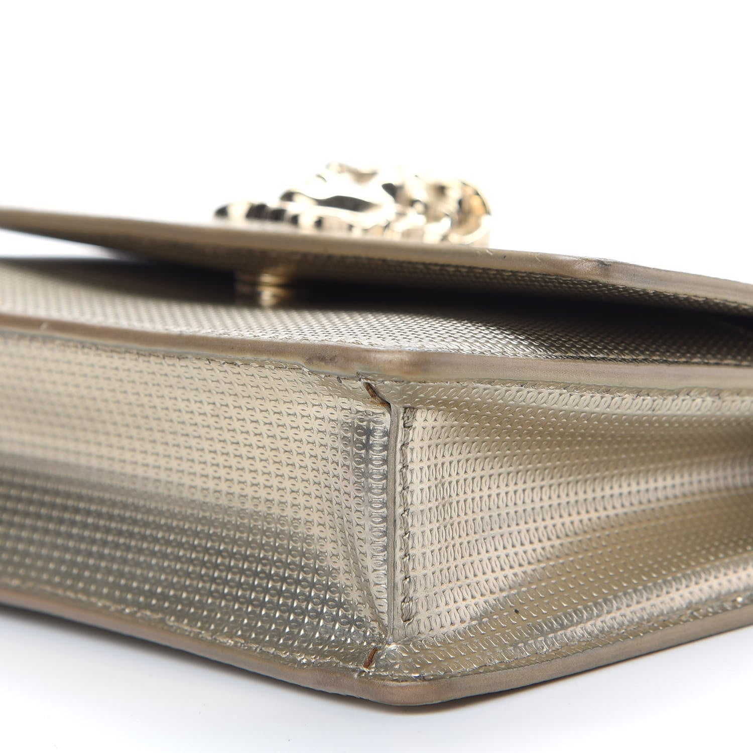 Versace Patent Embossed Medusa Evening Clutch Bag Gold 8 of 8