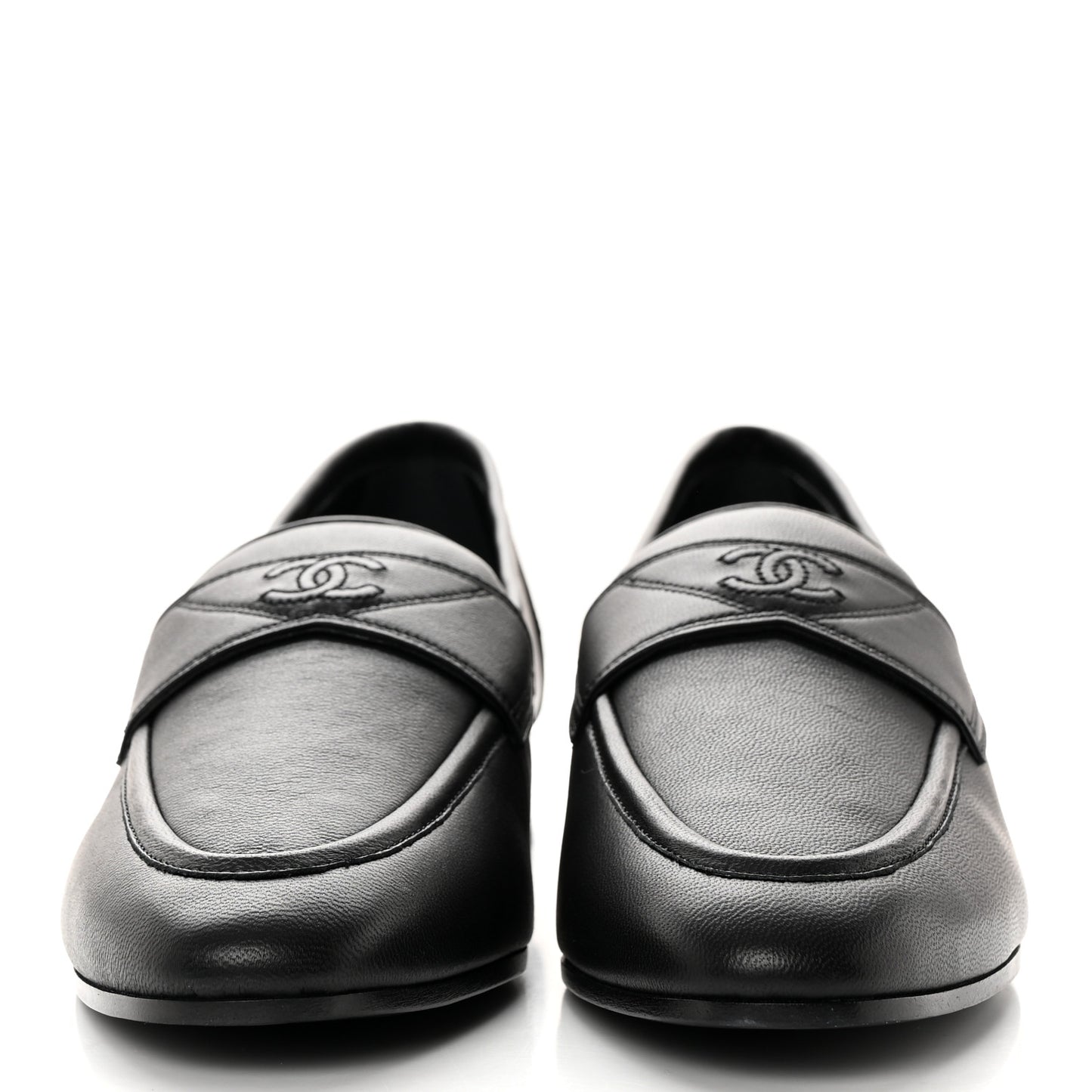 Calfskin Mens Stitched CC Loafers 40 Black
