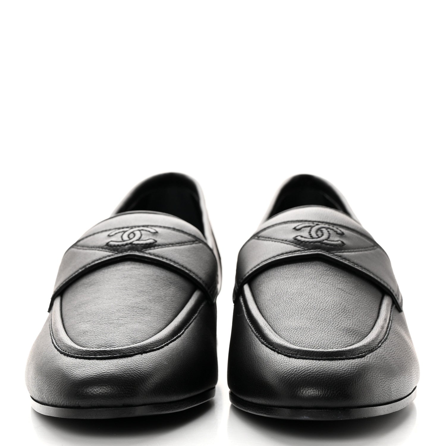 Chanel Calfskin Mens Stitched CC Loafers 40 Black 2 of 15