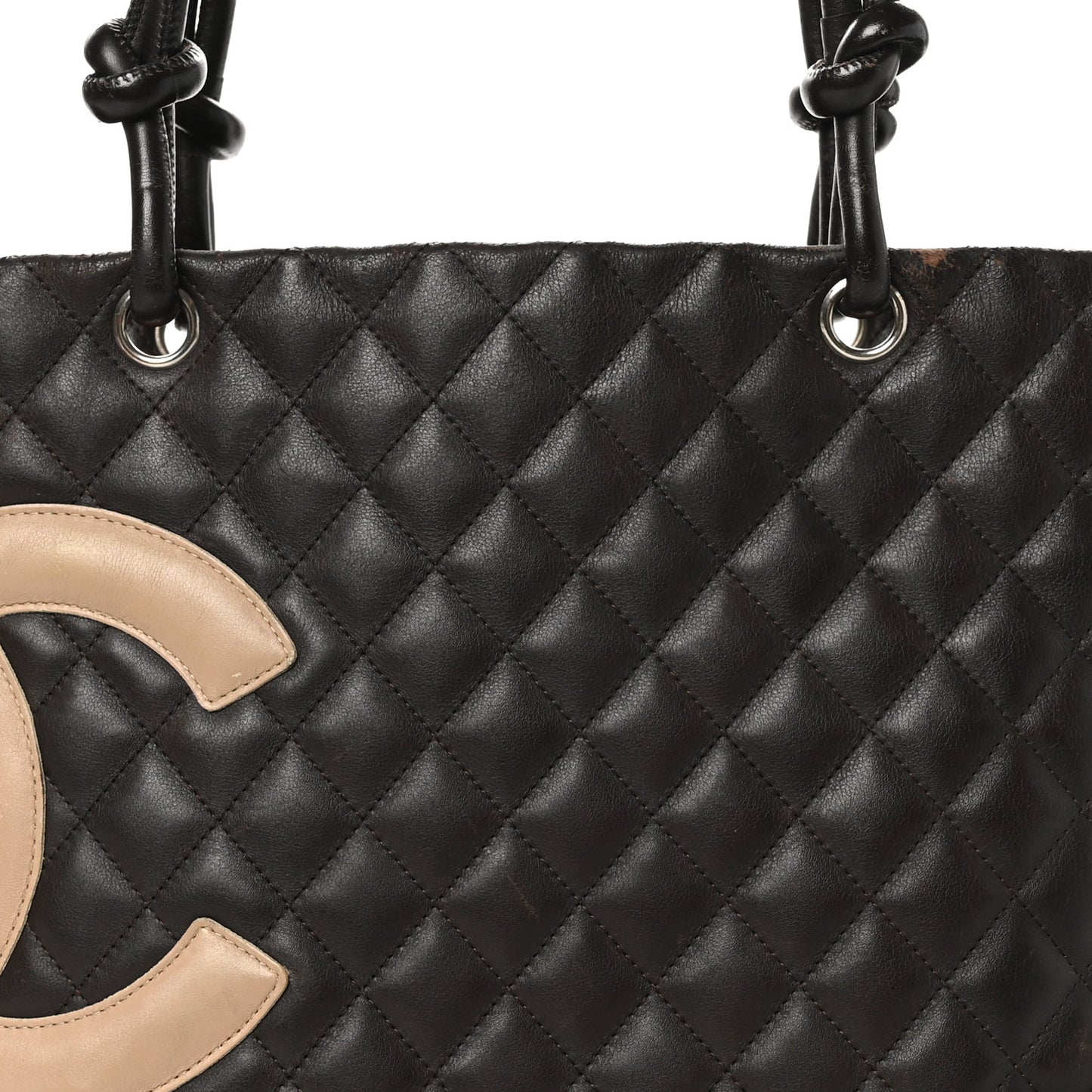 Calfskin Quilted Large Cambon Tote Brown Beige