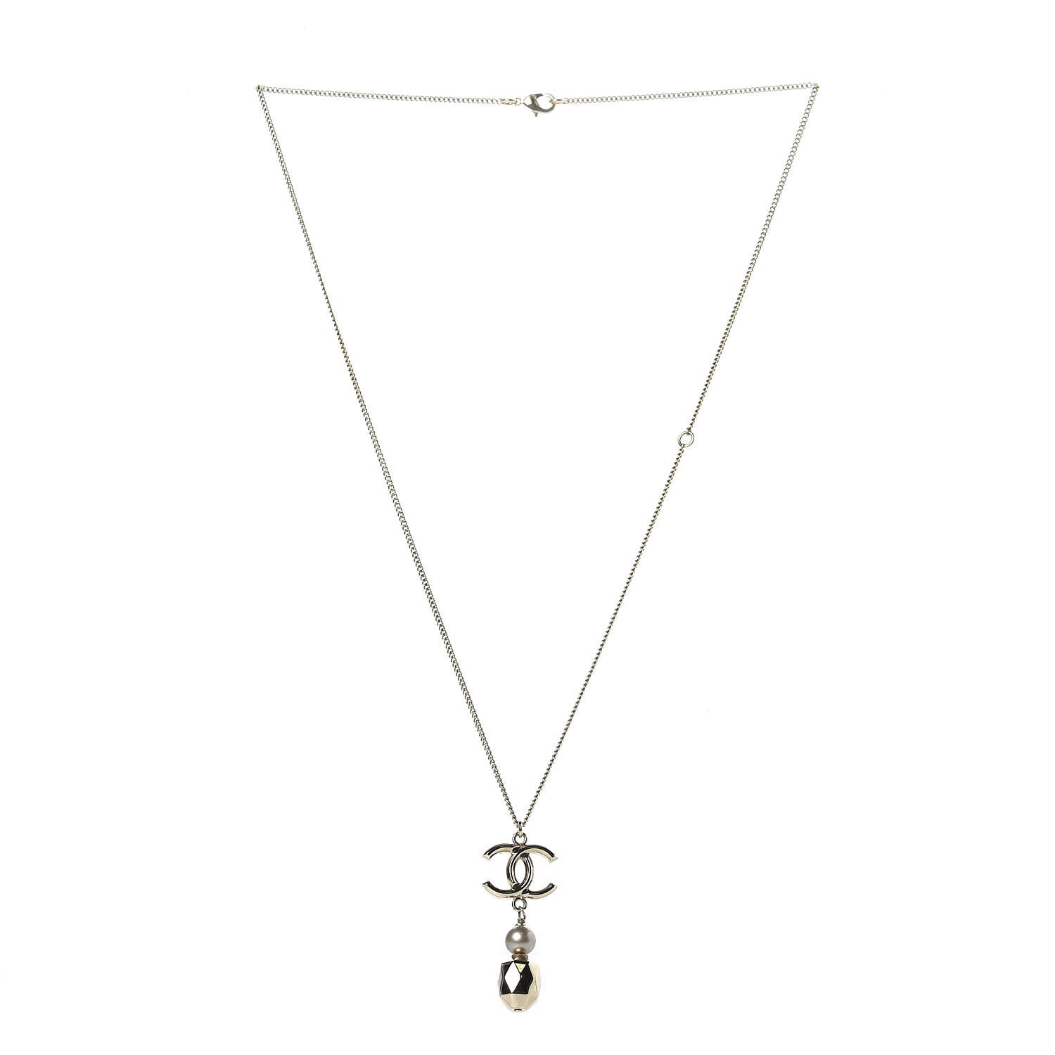 Chanel Pearl CC Pendant Necklace Gold Pearly Beige 3 of 5