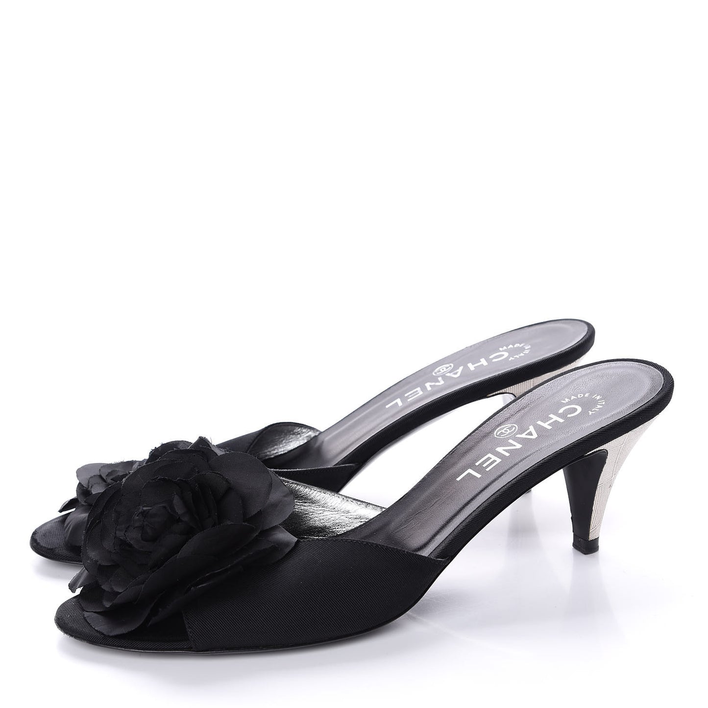 Metal Silk Grosgrain Camellia Mules 39 Black