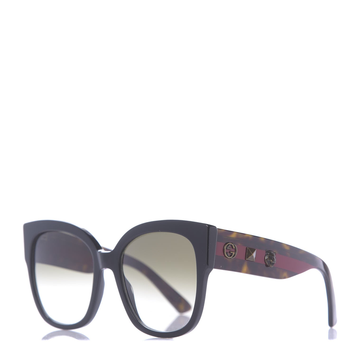 Gucci Acetate Square Frame Web Sunglasses GG0059S Black Tortoise 1 of 7