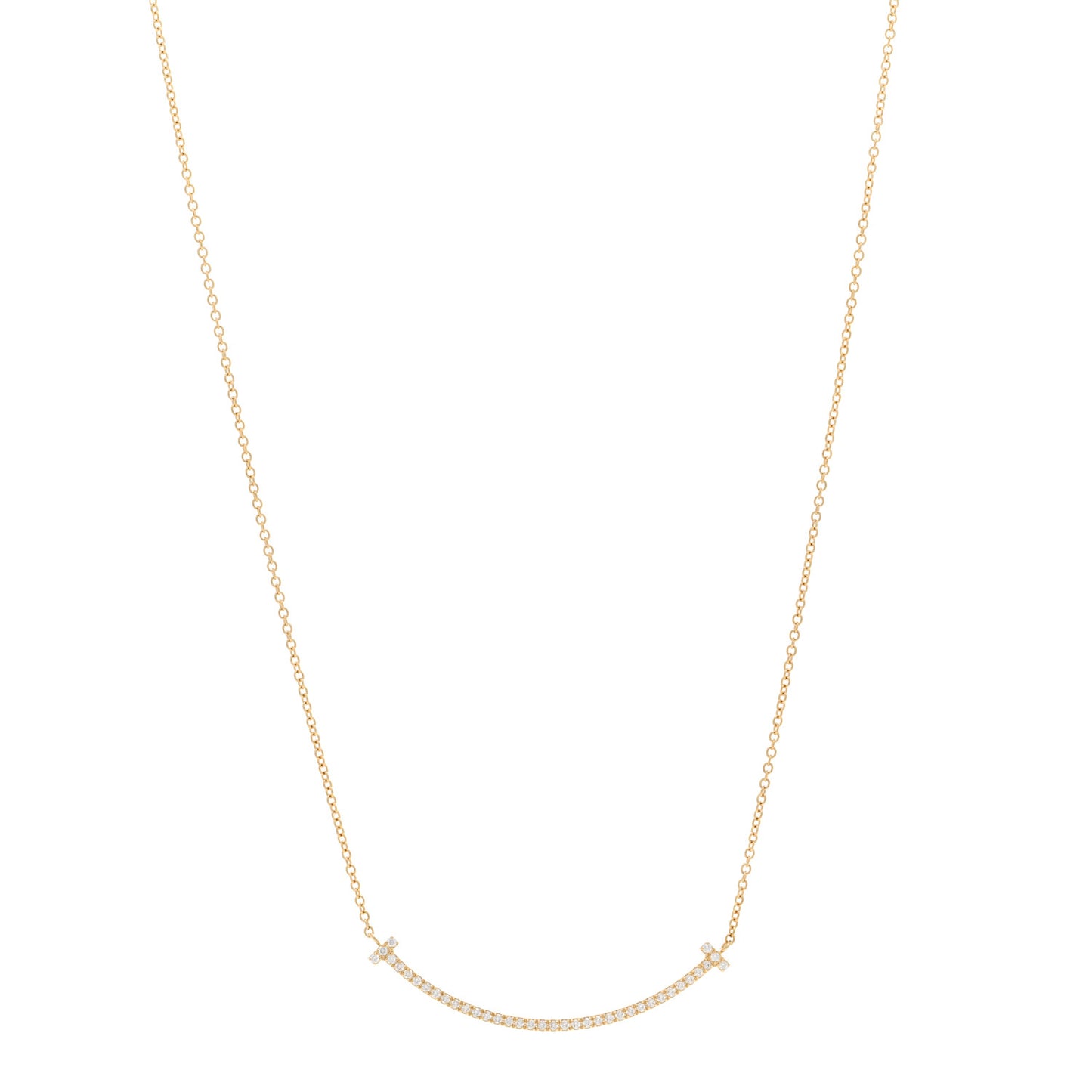 18K Yellow Gold Diamond Small T Smile Pendant Necklace