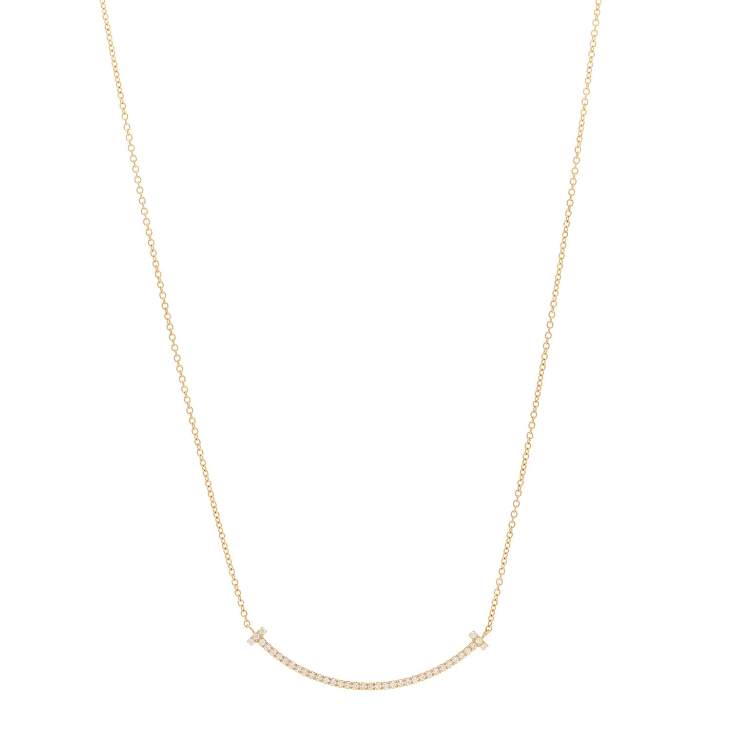 Tiffany 18K Yellow Gold Diamond Small T Smile Pendant Necklace 1 of 5
