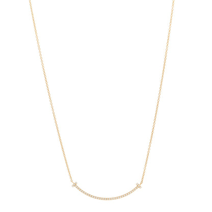 Tiffany 18K Yellow Gold Diamond Small T Smile Pendant Necklace 1 of 5