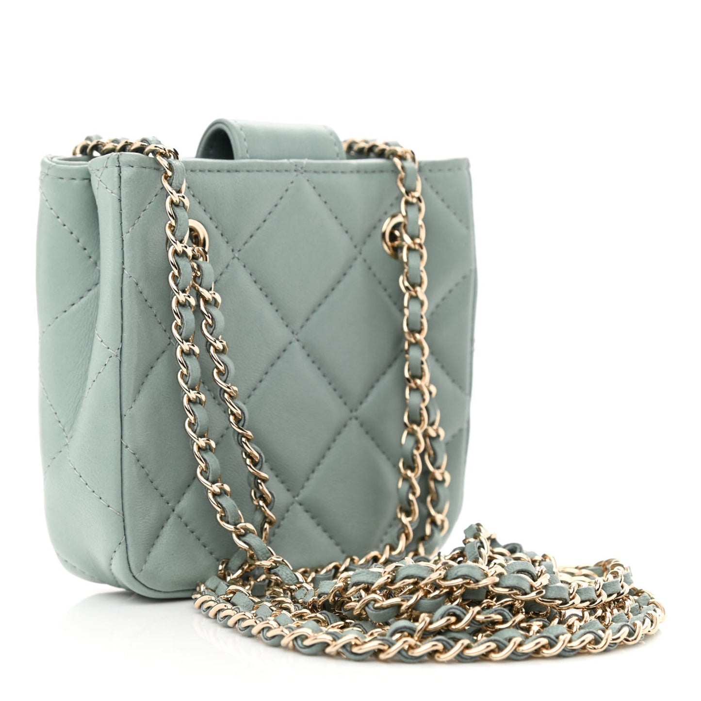 Lambskin Quilted Tiny Shopping Clutch With Chain Light Blue