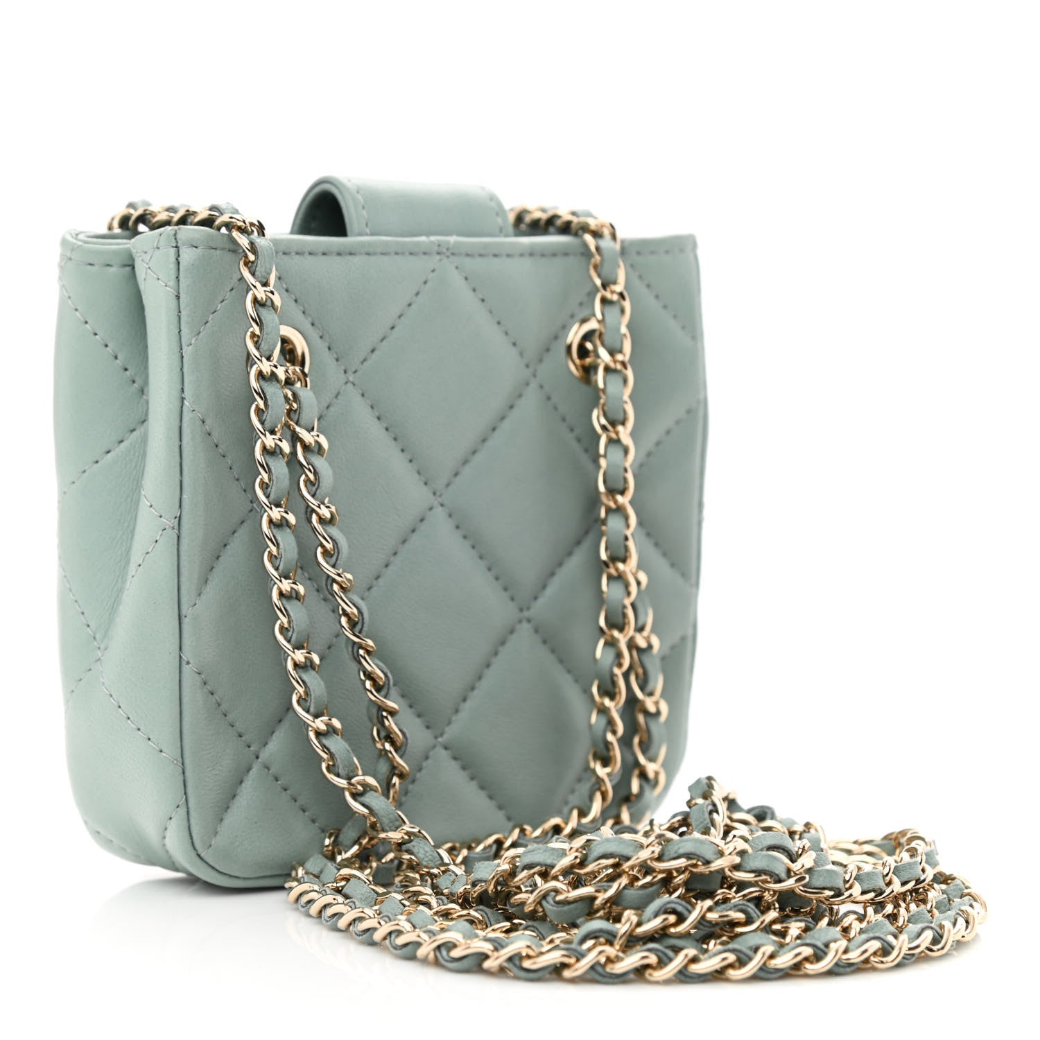 Chanel Lambskin Quilted Tiny Shopping Clutch With Chain Light Blue 3 of 10