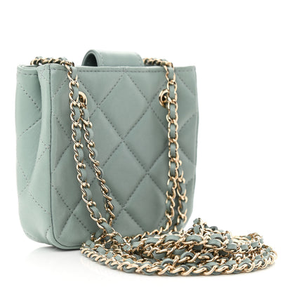 Chanel Lambskin Quilted Tiny Shopping Clutch With Chain Light Blue 3 of 10