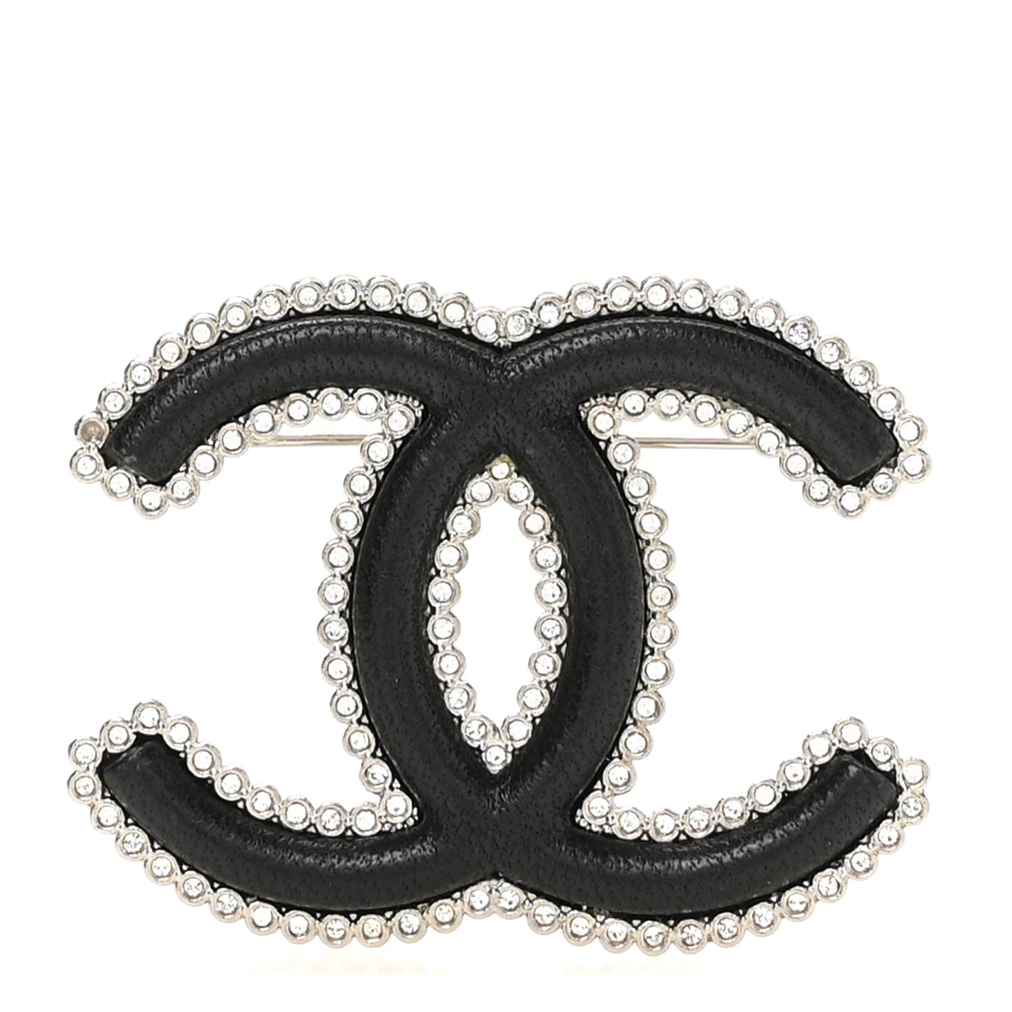 Lambskin Crystal CC Brooch Black Silver