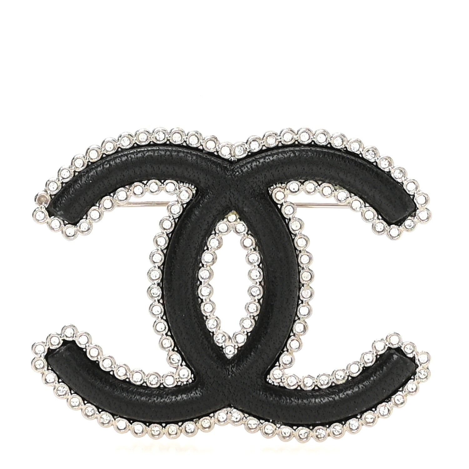 Chanel Lambskin Crystal CC Brooch Black Silver 1 of 4