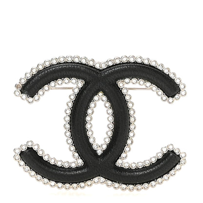 Chanel Lambskin Crystal CC Brooch Black Silver 1 of 4