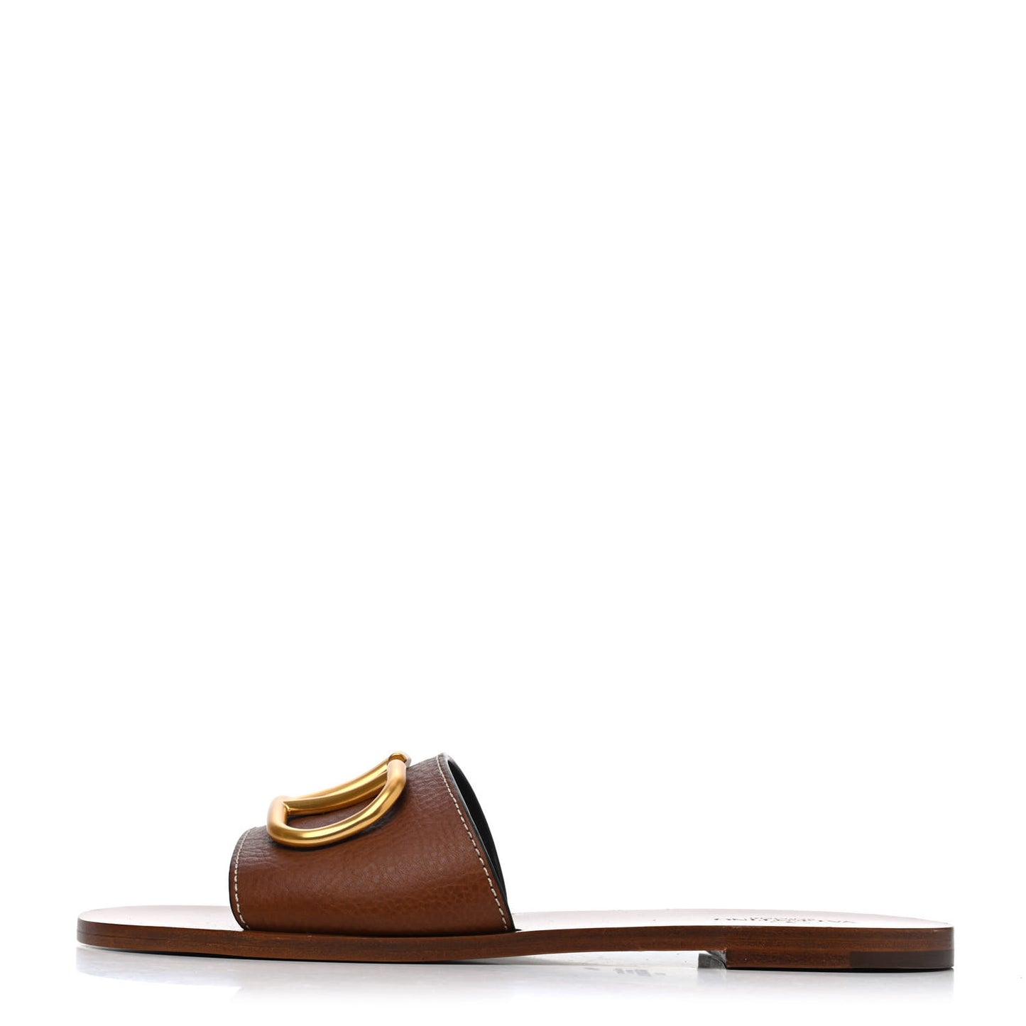 Grainy Cowhide Vlogo Flat Slide Sandals 40 Cuoio