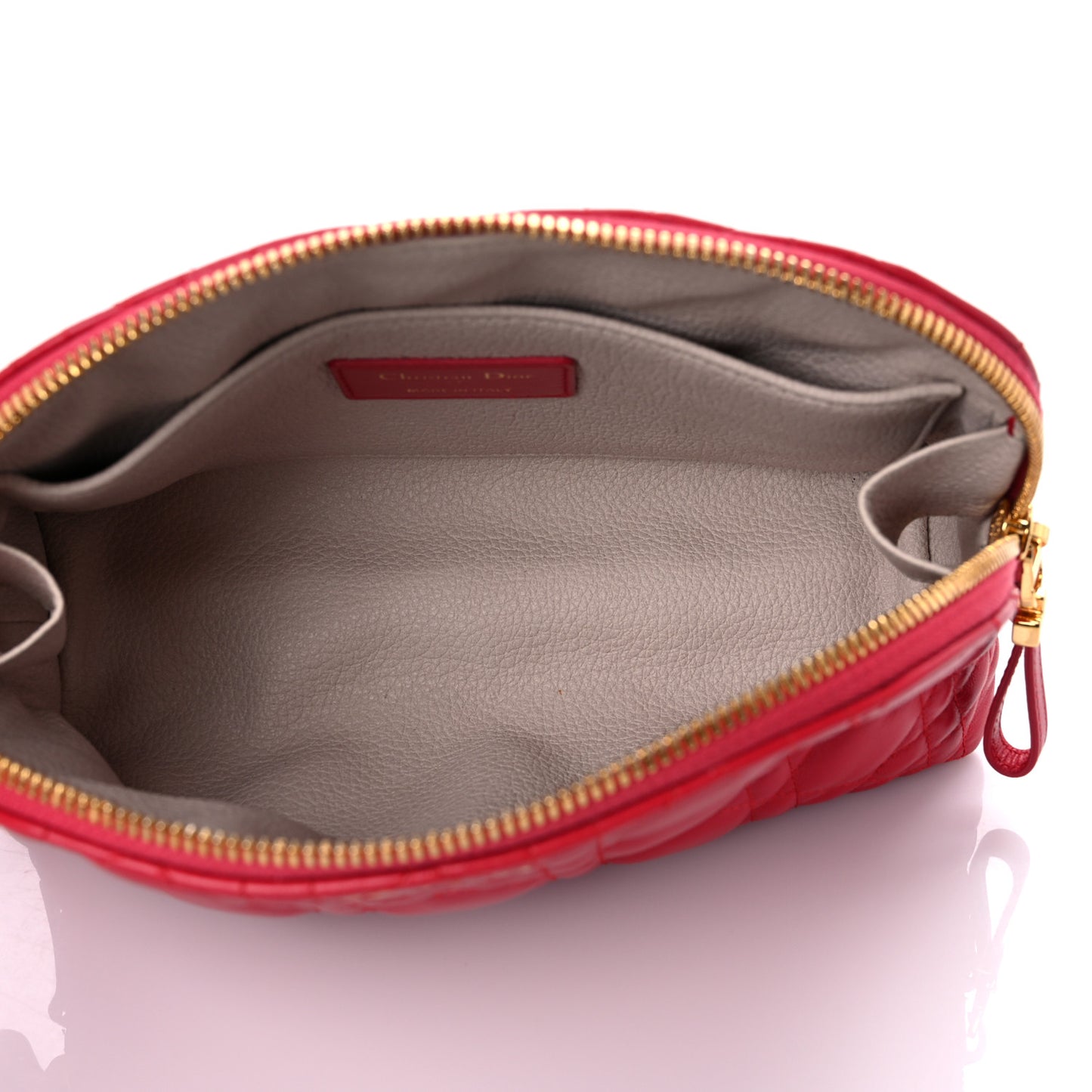 Lambskin Cannage Caro Beauty Pouch Raspberry