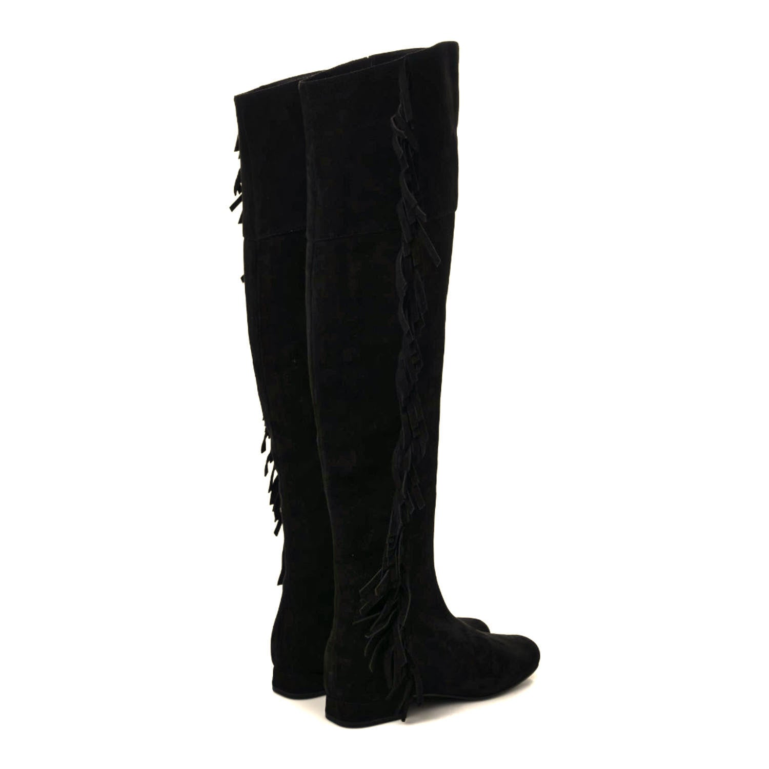 Saint Laurent Suede Goatskin BB 20 Over The Knee Fringed Boots 35 Black 4 of 7