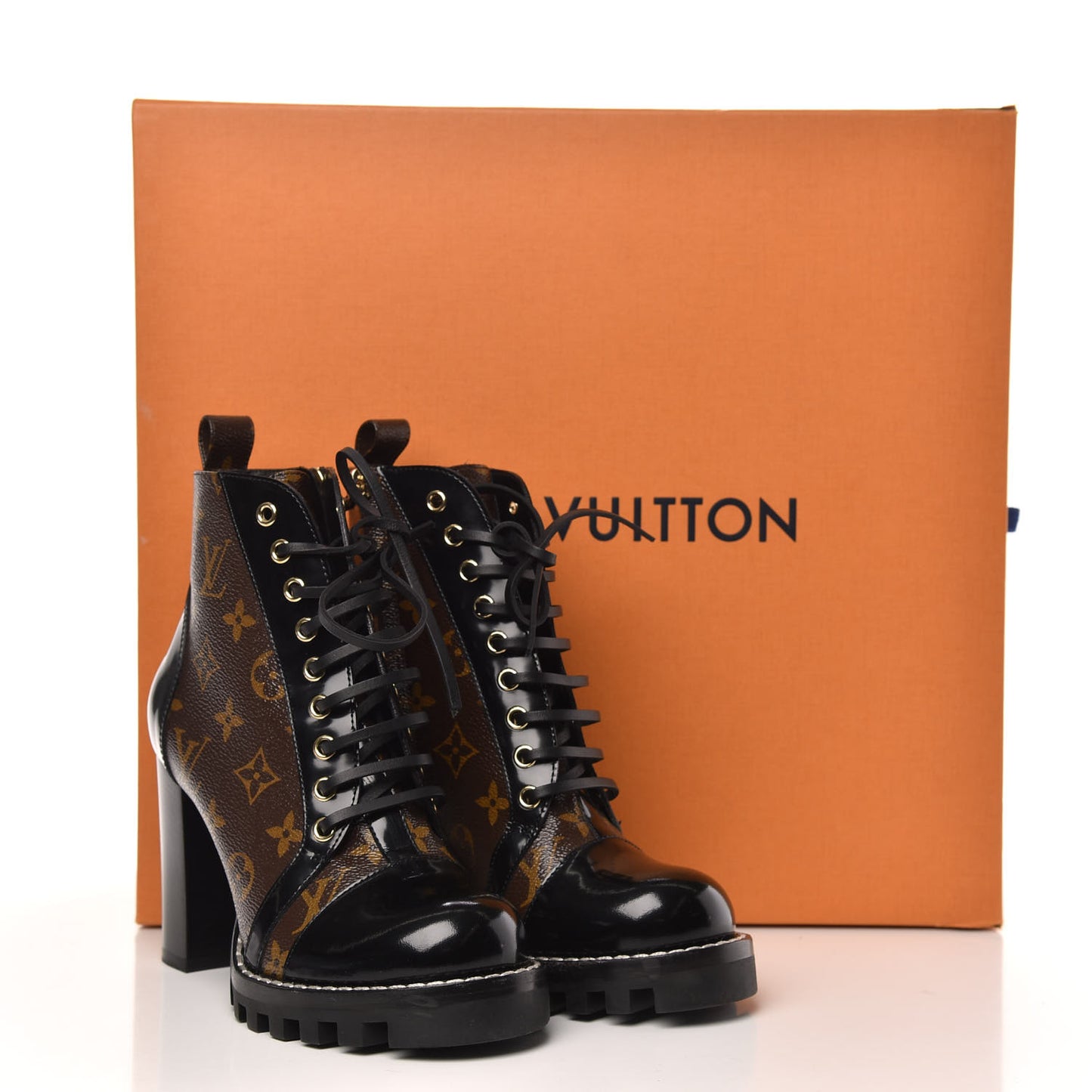 Patent Calfskin Monogram Star Trail Ankle Boots 38 Black