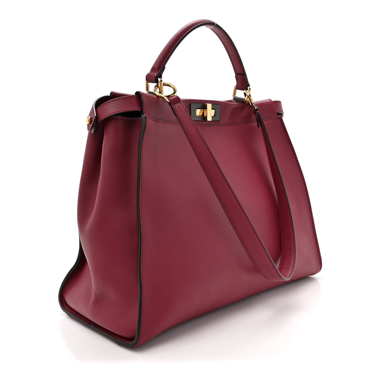 Vitello Seta Alacantara Large Peekaboo Iconic Satchel Black Cherry Fumo