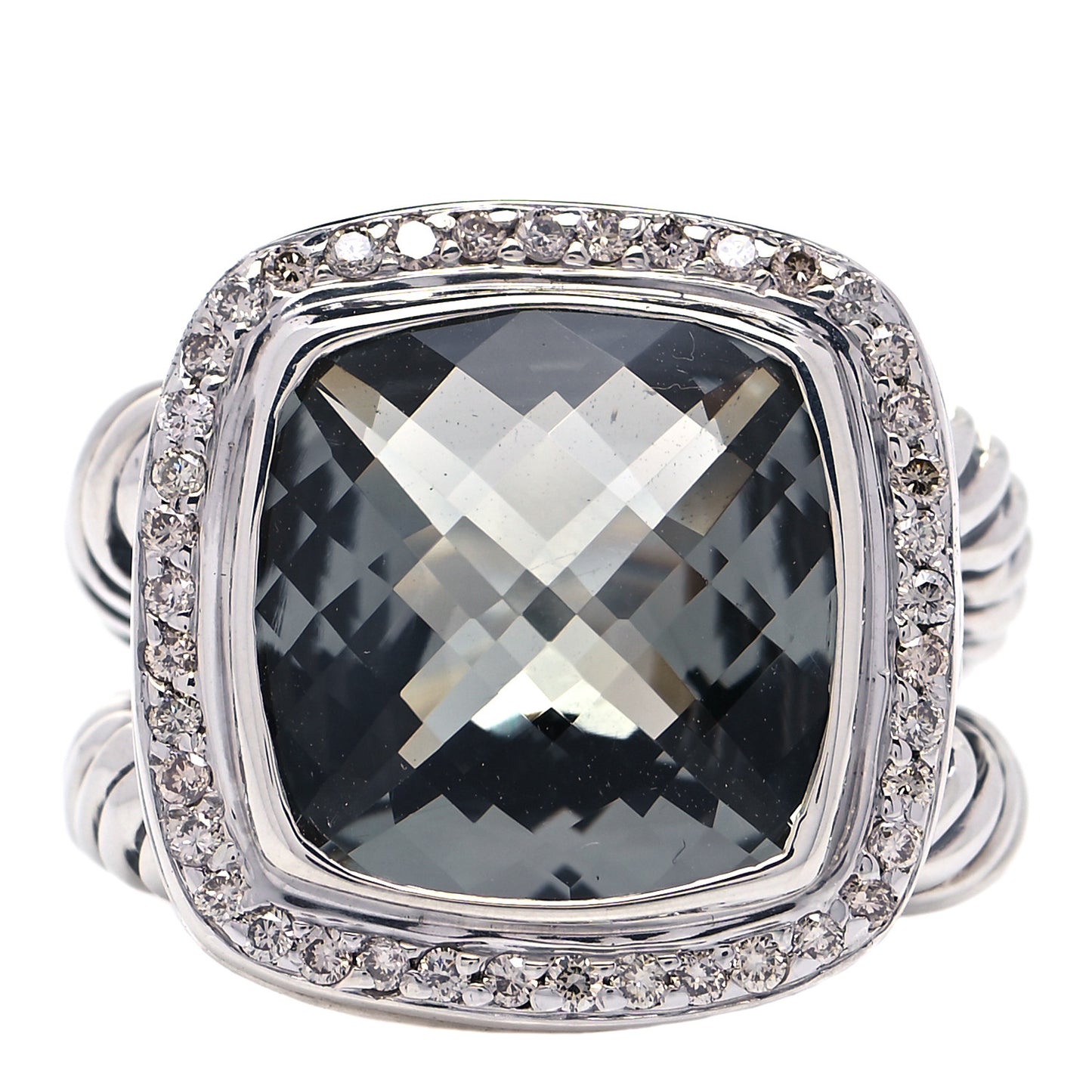 Sterling Silver Diamond Prasiolite 14mm Albion Ring 54 7