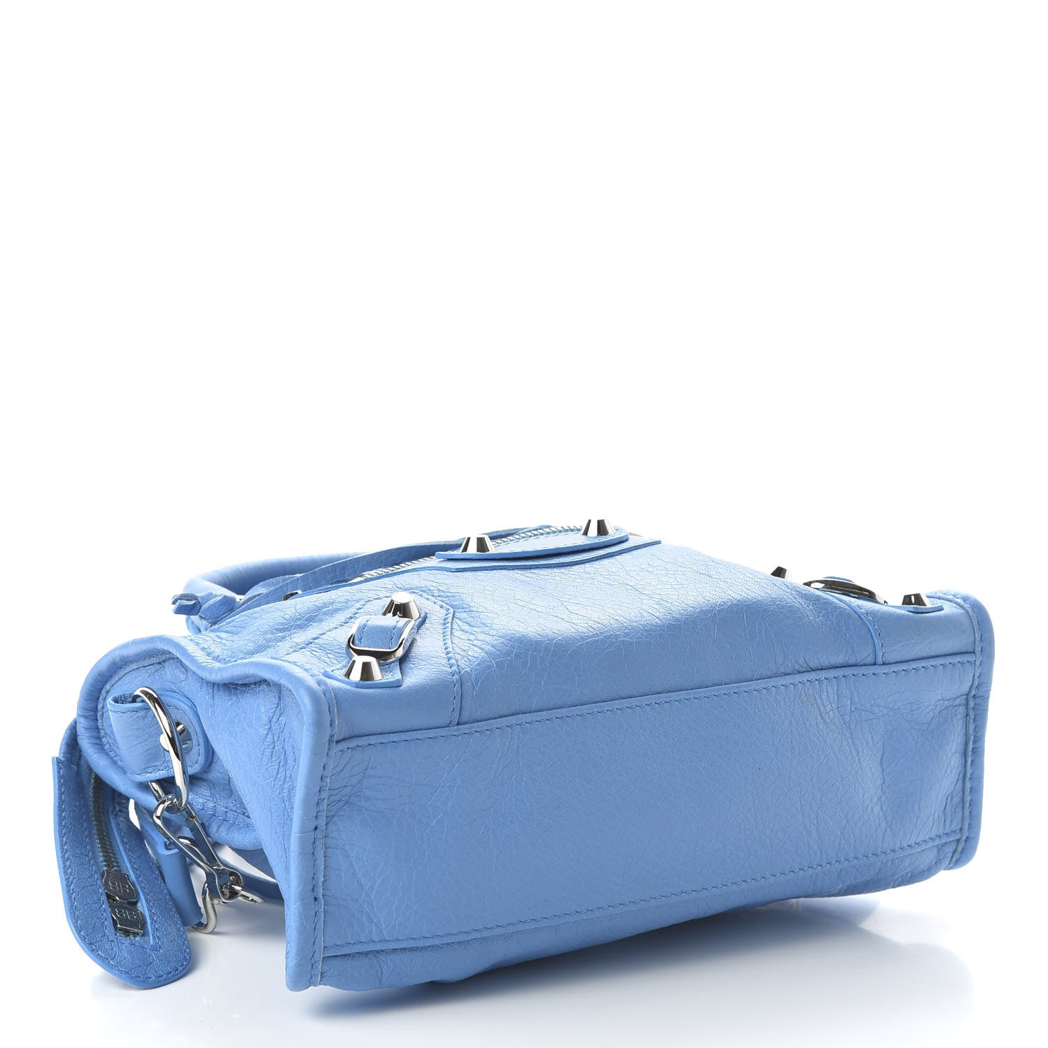Balenciaga Agneau Classic Silver Hardware Mini City Logo Strap Bleu Turquoise Black 4 of 9
