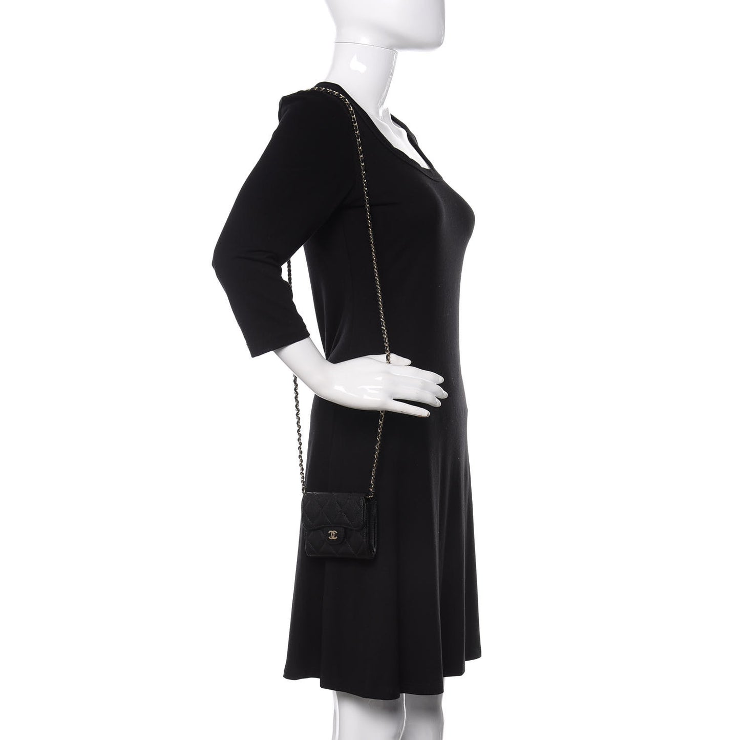Caviar Quilted Flap Card Holder On Chain Black